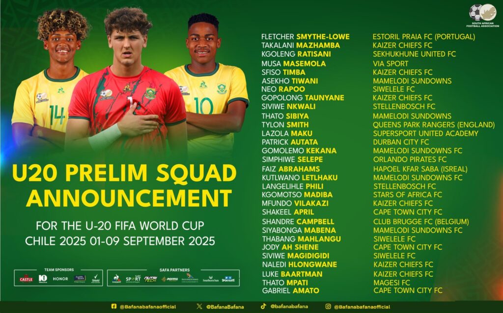 Primera nomina equipo Sudáfrica sub20